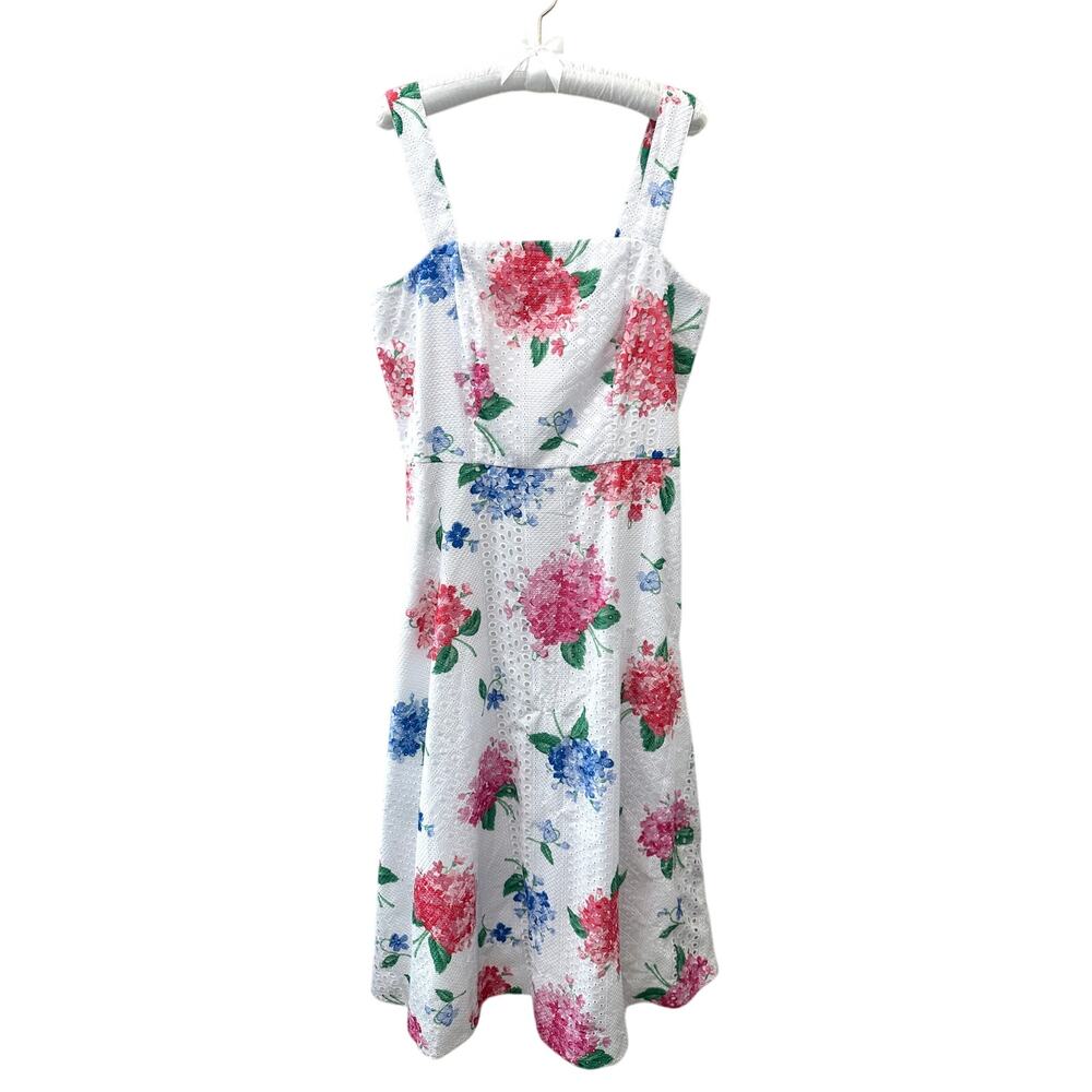 DRAPER JAMES Floral Eyelet Midi Dress Hydrangea Southern Garden Party | Size 8